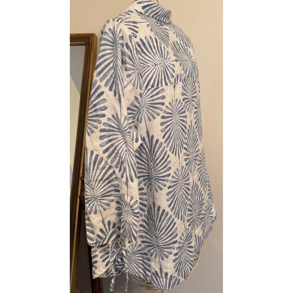 Joie 100% Linen novelty Tropical Print Button Down Shirt beach boho Size 1X - Picture 6 of 13